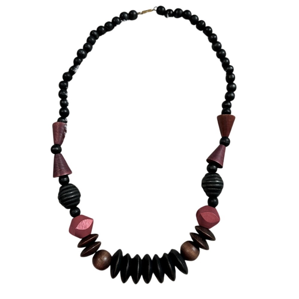 Unique Boho Wood Bead Necklace with Barrel Twist Clasp 30" Length New WO Tags